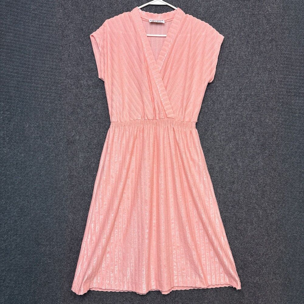 VTG Melissa Lane Pink Dress Summer Textured Vertical Stripes Monochromatic 12